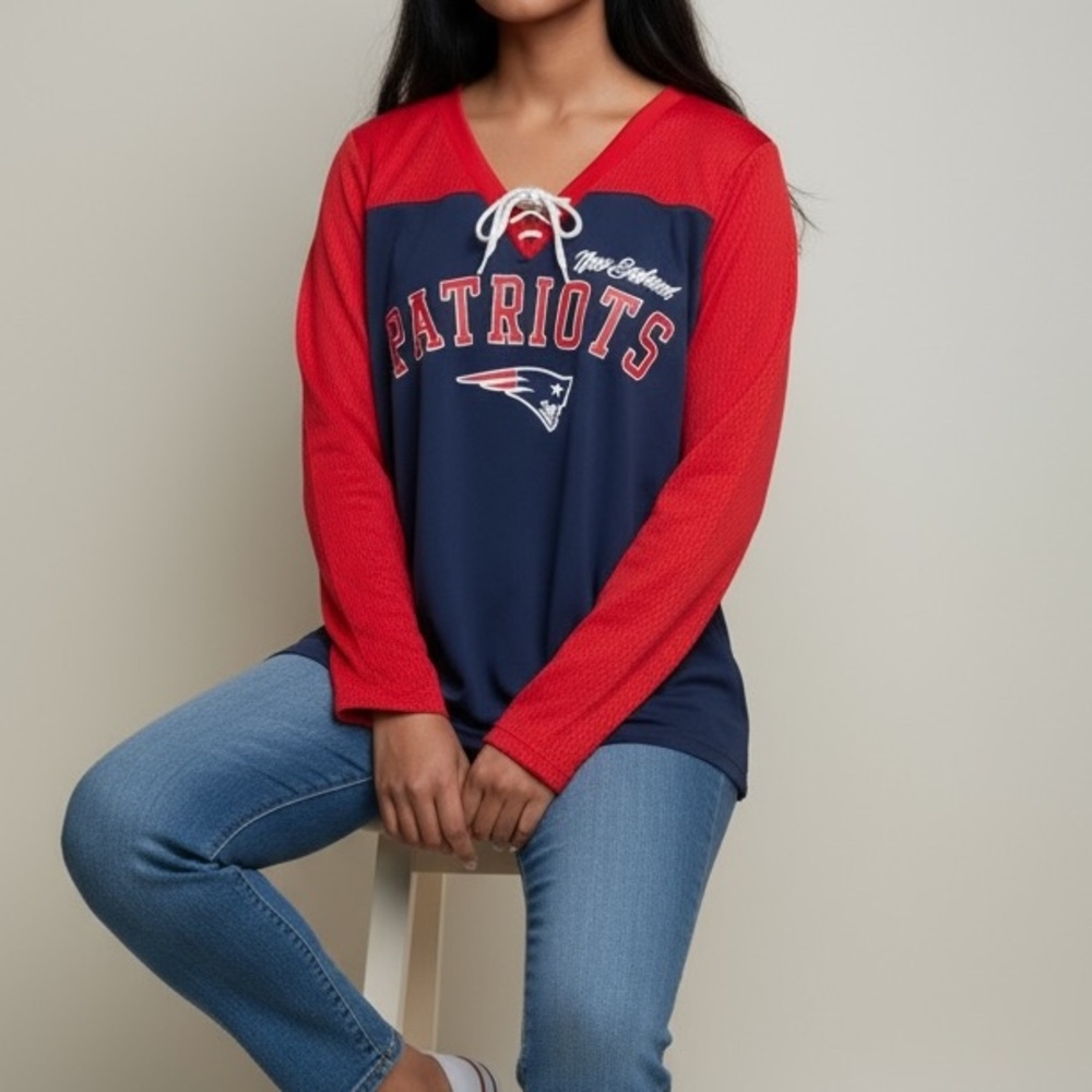 NFL Team Apparel Women's New England Patriots Red & Navy Long Sleeve Jersey